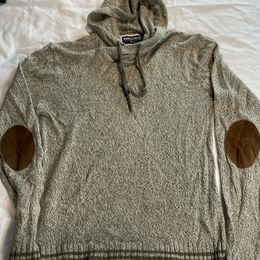Amnesia Men’s  Wool Blend Hoodie w/Leather Elbow patch Size Medium